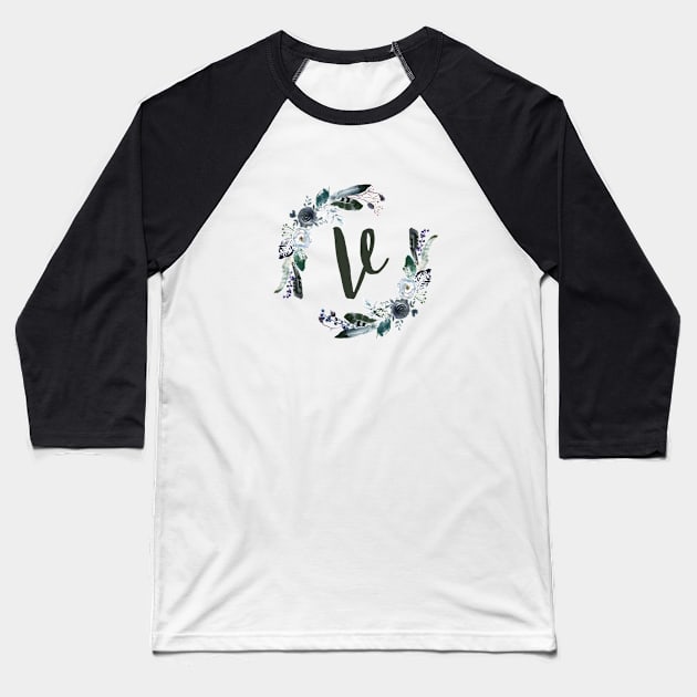 Floral Monogram V Dark Bohemian Flora Baseball T-Shirt by floralmonogram